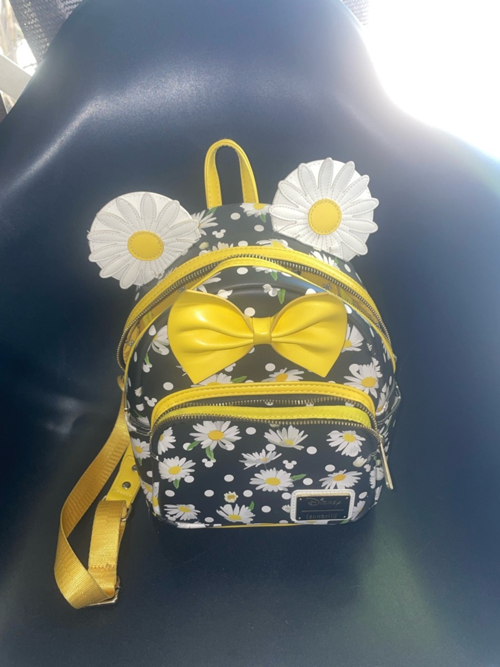 Loungefly Black Daisy Mini Backpack with Yellow Bow and White Daisy Ears